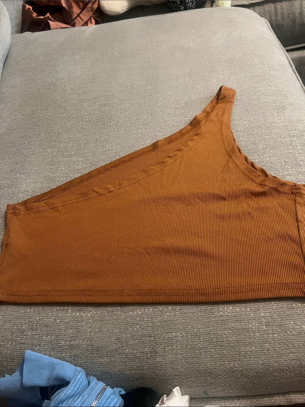 One-Shoulder Ribbed Crop Top in Rust